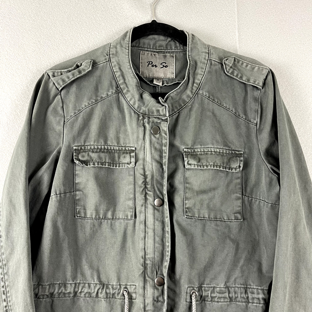 Per Se Utility Jacket Womens Medium Gray Full Zip Pockets Army Casual Military - Picture 2 of 16